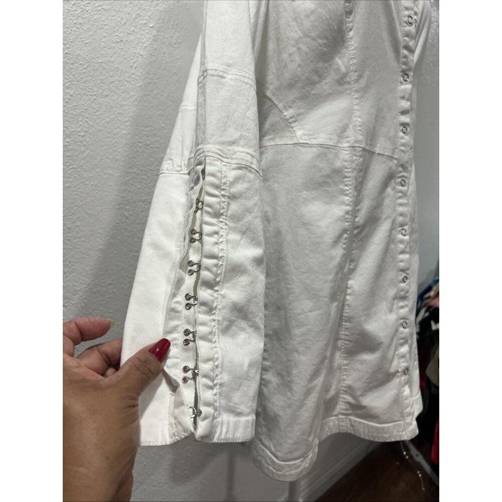 Free People Dress Womens Large White Thea Mini Snap Shirt Dress‎ Open Tunic - Picture 3 of 16